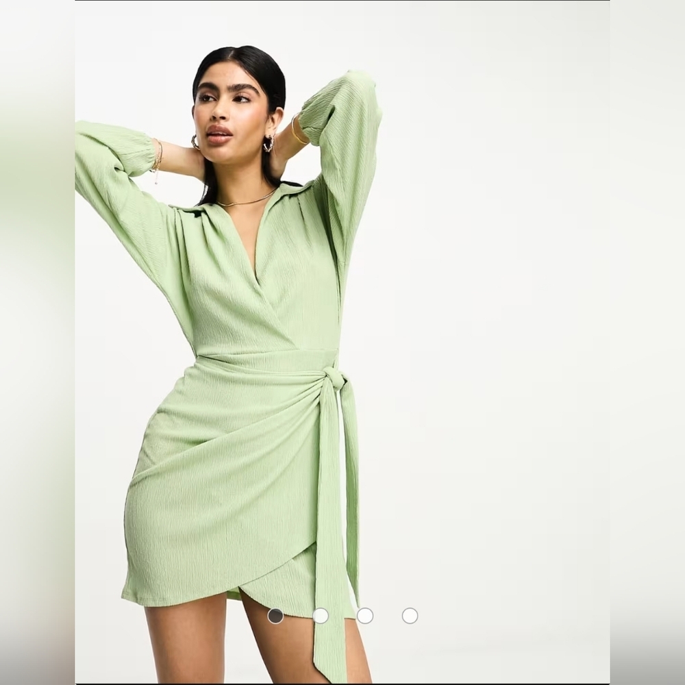 ASOS Light Green Long Sleeve Wrap Dress